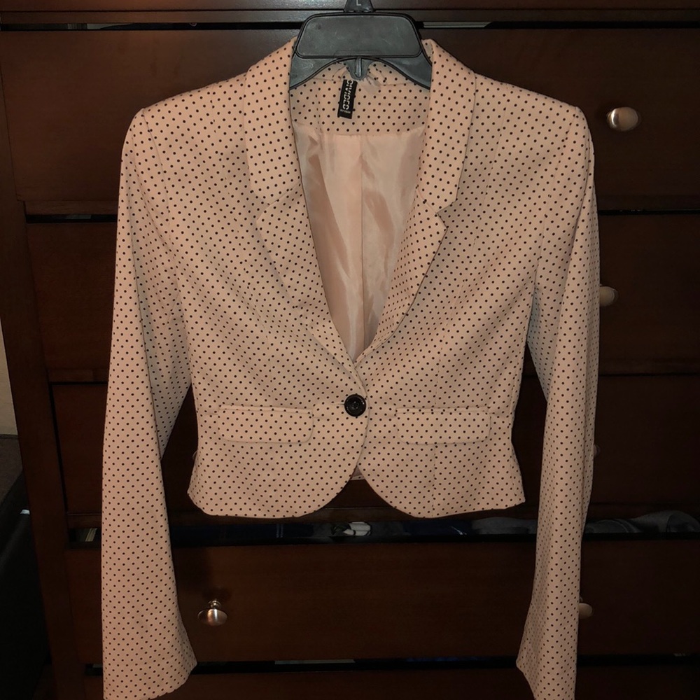 EUC H&M Pink Blazer with Black Polka Dots